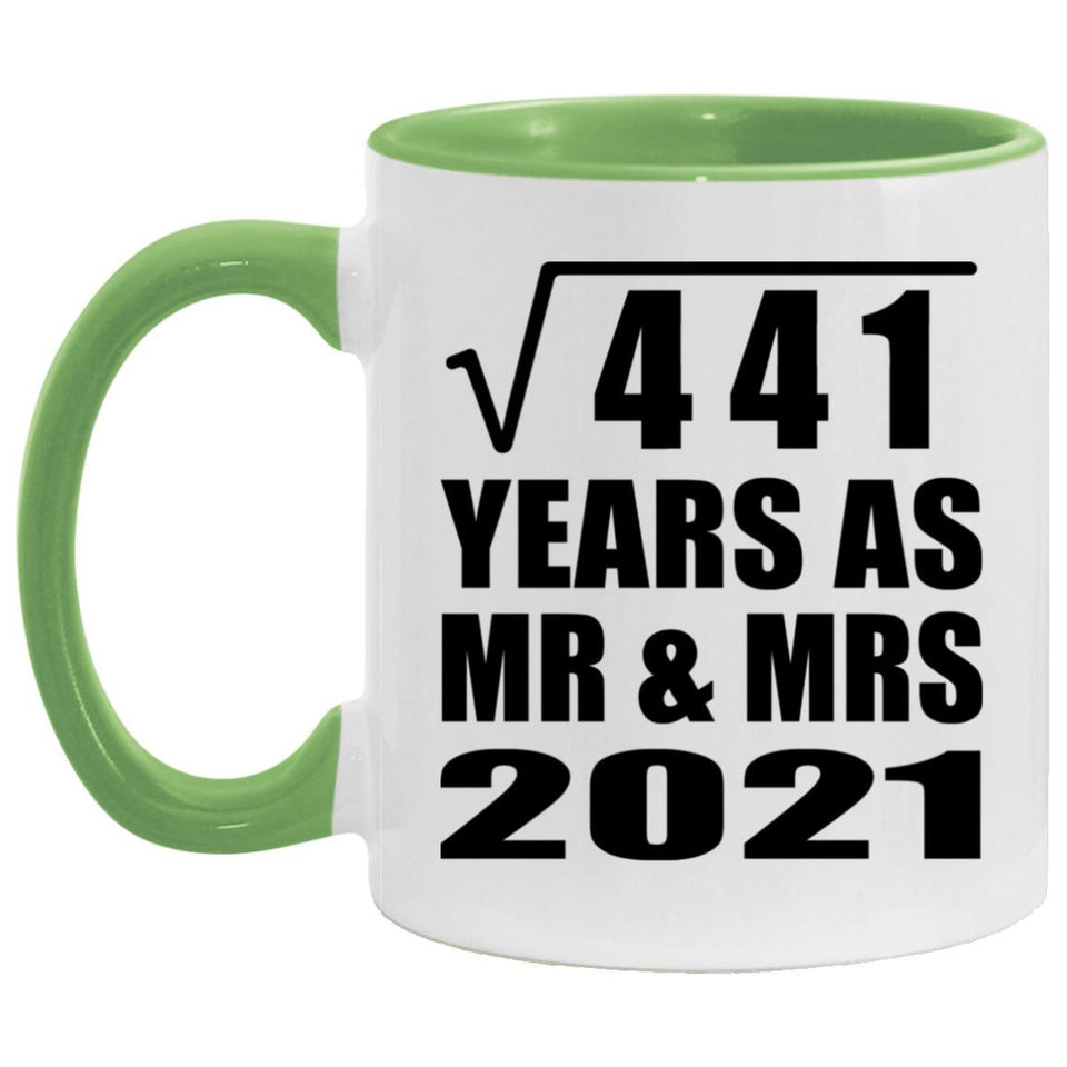 21st Anniversary Square Root of 441 Years As Mr & Mrs 2021 - 11oz Accent Mug Green