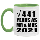 21st Anniversary Square Root of 441 Years As Mr & Mrs 2021 - 11oz Accent Mug Green