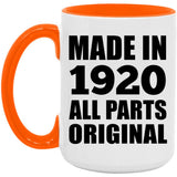104th Birthday Made in 1920 All Parts Original - 15oz Accent Mug Orange