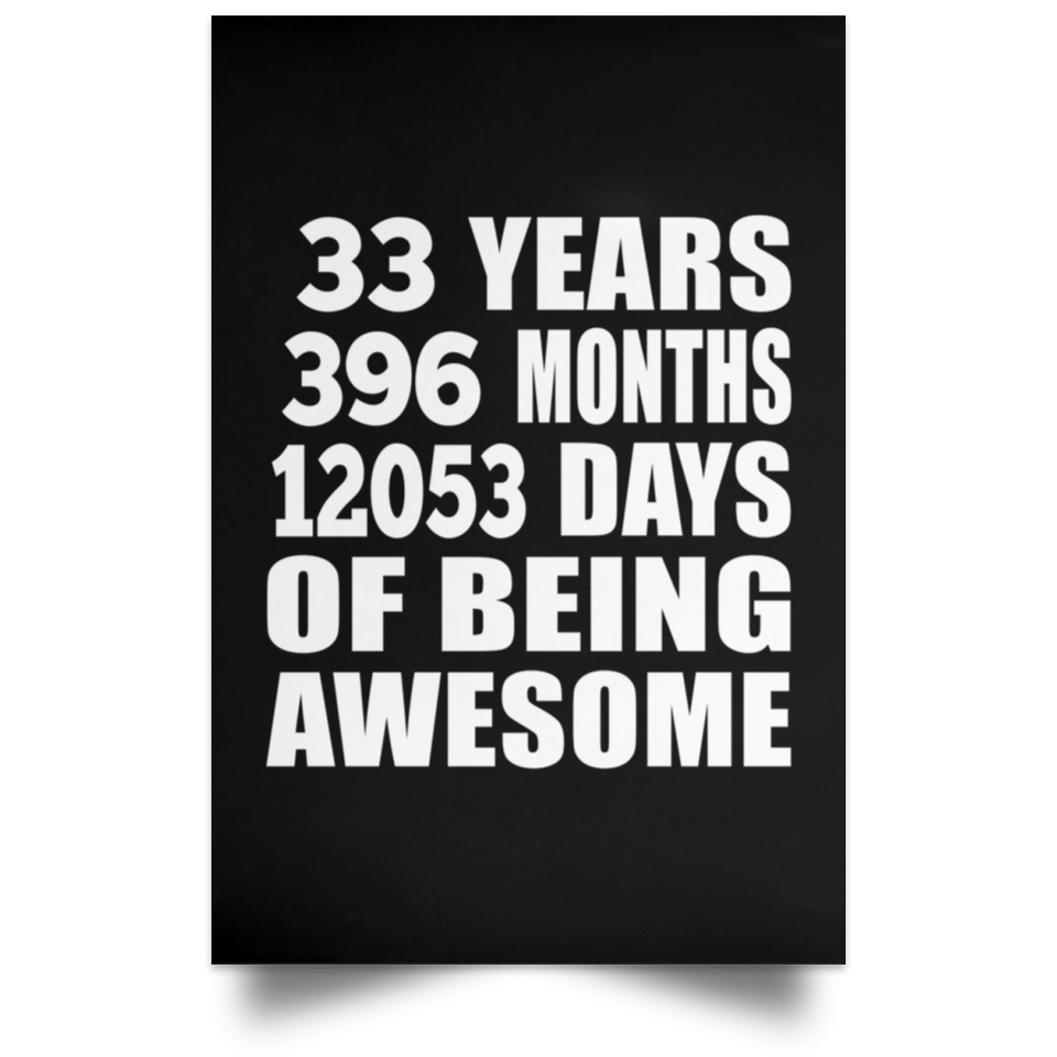 33rd Birthday 33 Years 396 Months 12053 Days Of Awesome - Poster Portrait
