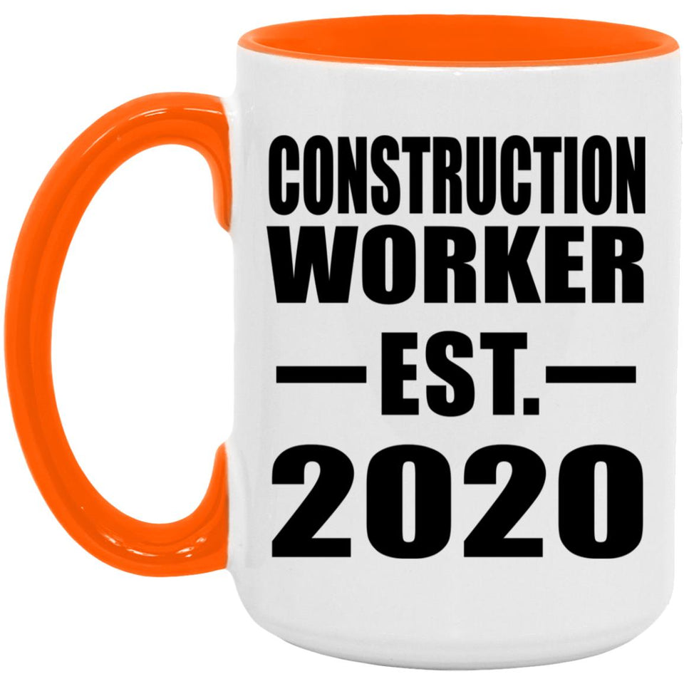 Construction Worker Established EST. 2020 - 15oz Accent Mug Orange