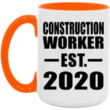 Construction Worker Established EST. 2020 - 15oz Accent Mug Orange