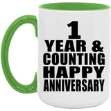 Happy 1st Anniversary 1 Year & Counting - 15oz Accent Mug Green