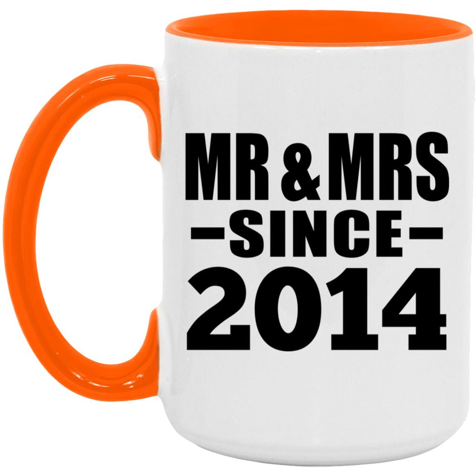 10th Anniversary Mr & Mrs Since 2014 - 15oz Accent Mug Orange