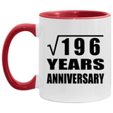 14th Anniversary Square Root of 196 Years Anniversary - 11oz Accent Mug Red