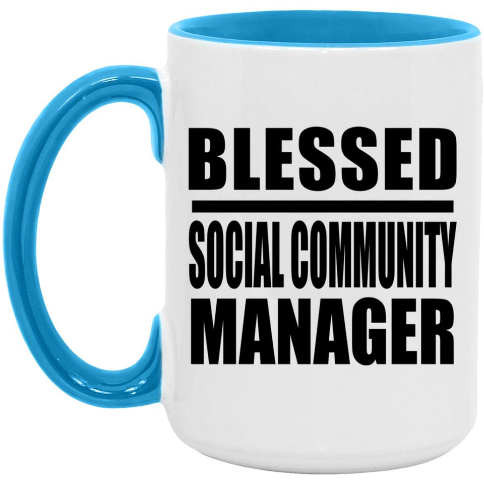 Blessed Social Community Manager - 15oz Accent Mug Blue