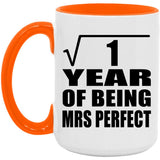 1st Anniversary Square Root of 1 Year of Mrs Perfect - 15oz Accent Mug Orange
