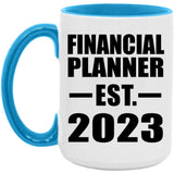 Financial Planner Established EST. 2023 - 15oz Accent Mug Blue