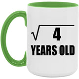 2nd Birthday Square Root of 4 Years Old - 15oz Accent Mug Green