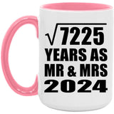85th Anniversary Square Root of 7225 Years As Mr & Mrs 2024 - 15oz Accent Mug Pink