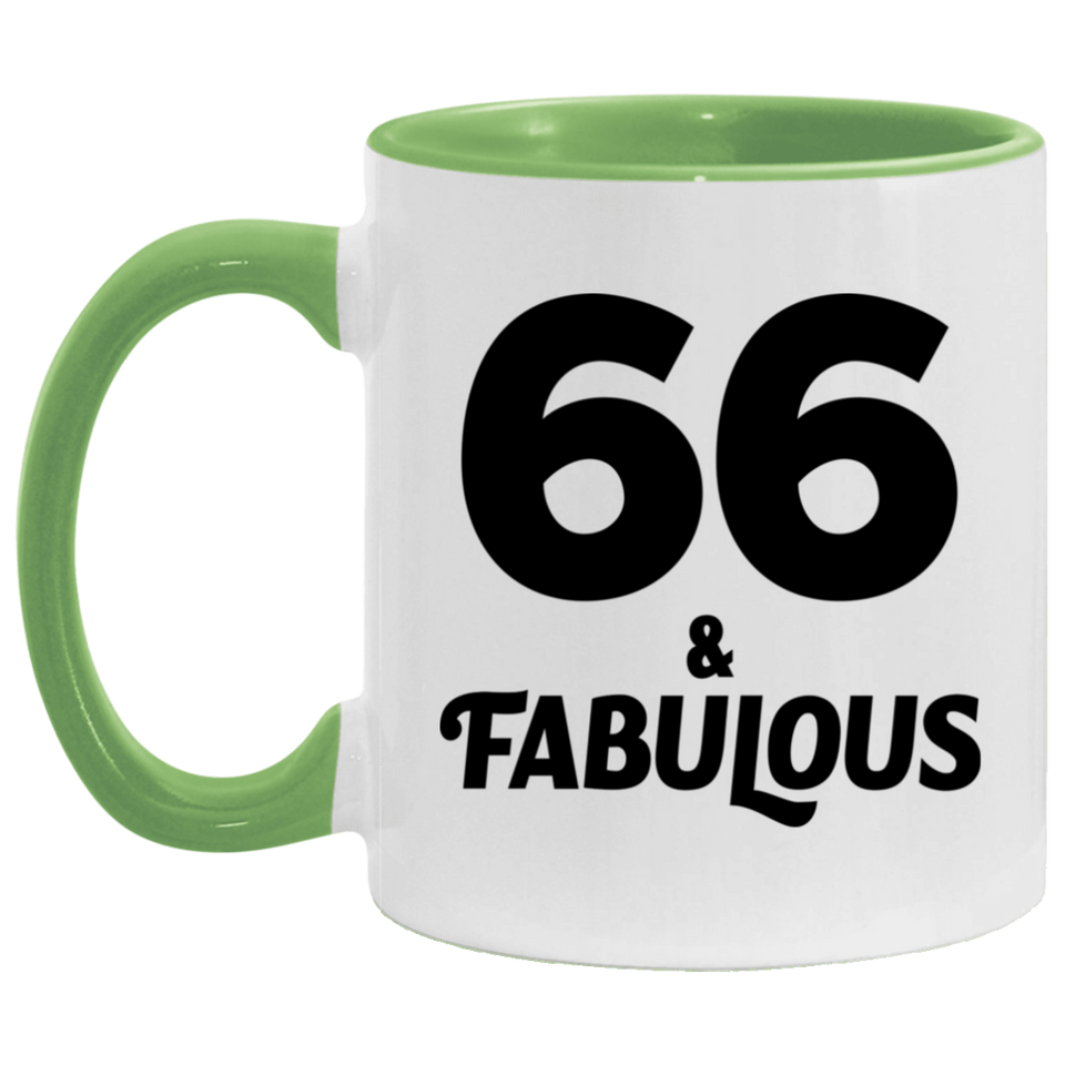 66th Birthday 66 & Fabulous - 11oz Accent Mug Green