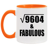 98th Birthday Square Root of 9604 & Fabulous - 11oz Accent Mug Orange