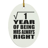 1st Anniversary Square Root of 1 Year Mrs Always Right - Oval Ornament