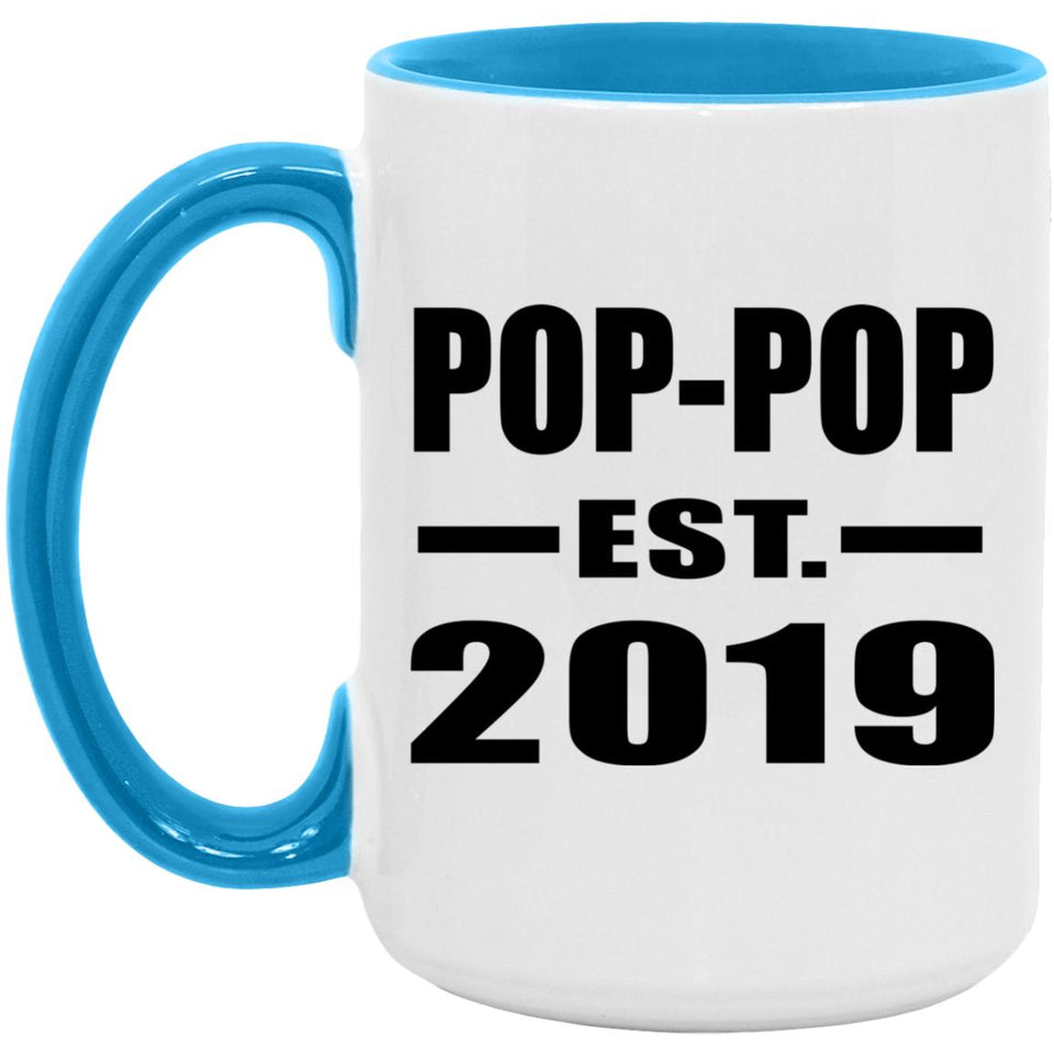 Pop-Pop Established EST. 2019 - 15oz Accent Mug Blue