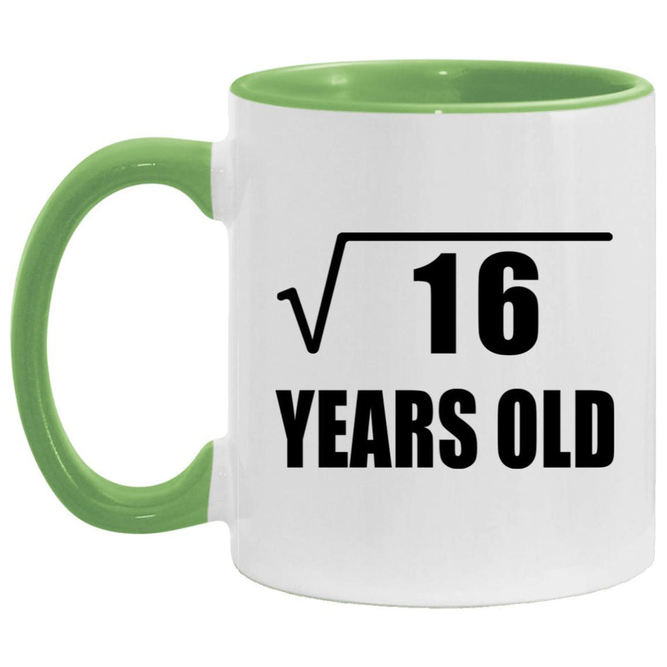 4th Birthday Square Root of 16 Years Old - 11oz Accent Mug Green