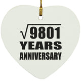 99th Anniversary Square Root of 9801 Years Anniversary - Heart Ornament