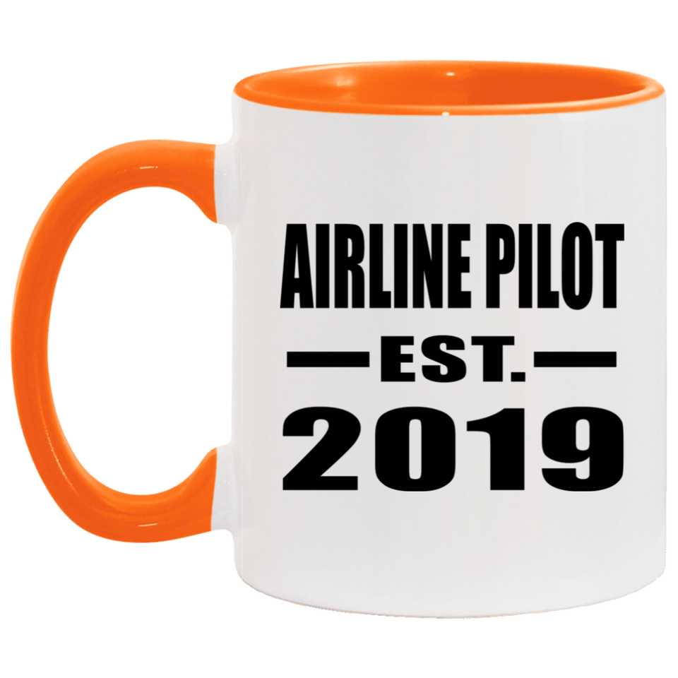Airline Pilot Established EST. 2019 - 11oz Accent Mug Orange