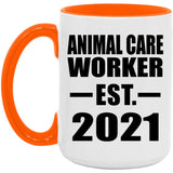 Animal Care Worker Established EST. 2021 - 15oz Accent Mug Orange