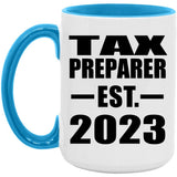 Tax Preparer Established EST. 2023 - 15oz Accent Mug Blue