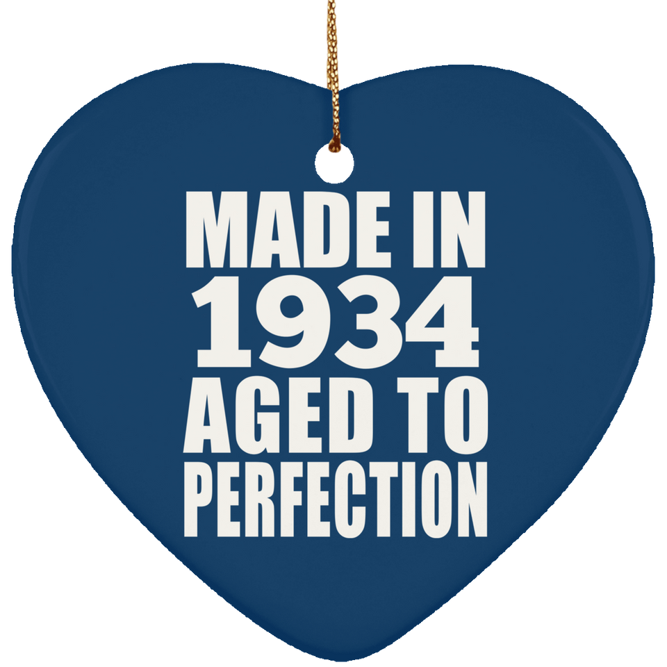 90th Birthday Made In 1934 Aged to Perfection - Heart Ornament
