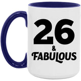26th Birthday 26 & Fabulous - 15oz Accent Mug Purple
