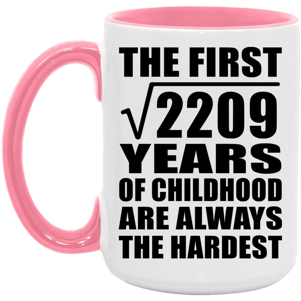 47th Birthday Square Root of 2209 Years of Childhood - 15oz Accent Mug Pink
