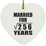 16th Anniversary Married For Square Root of 256 Years - Heart Ornament