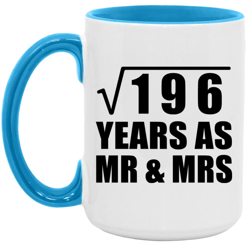 14th Anniversary Square Root of 196 Years As Mr & Mrs - 15oz Accent Mug Blue