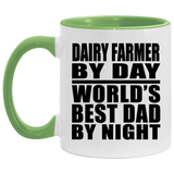 Dairy Farmer By Day World's Best Dad By Night - 11oz Accent Mug Green