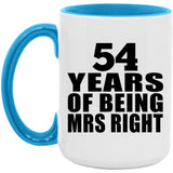 54th Anniversary 54 Years Of Being Mrs Right - 15oz Accent Mug Blue