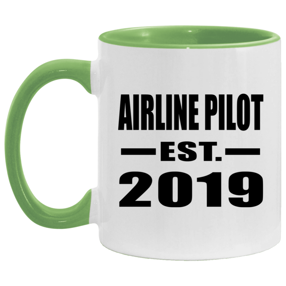 Airline Pilot Established EST. 2019 - 11oz Accent Mug Green
