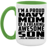Proud Navy Mom Of Awesome Son - 15oz Accent Mug Green