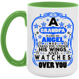 Grandpa Is An Angel Takes You Under His Wings - 15oz Accent Mug Green
