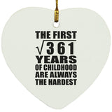 19th Birthday Square Root of 361 Years of Childhood - Heart Ornament