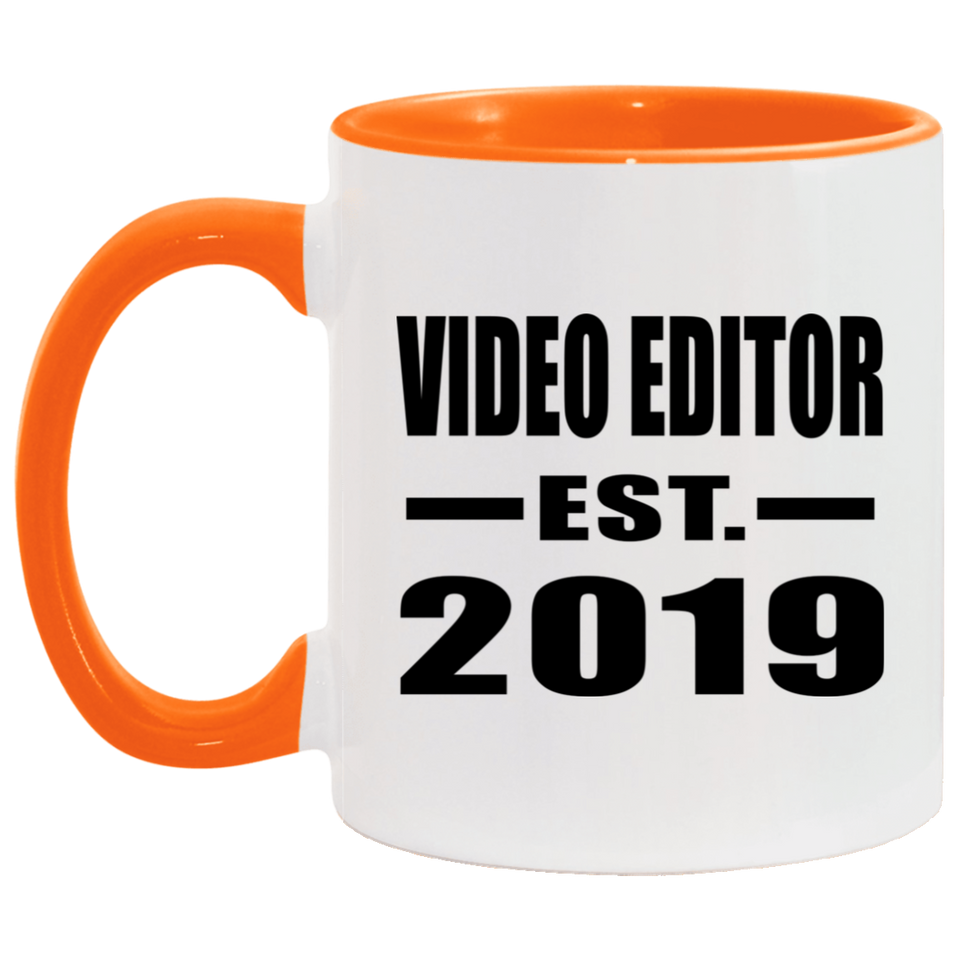 Video Editor Established EST. 2019 - 11oz Accent Mug Orange