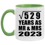 23rd Anniversary Square Root of 529 Years As Mr & Mrs 2023 - 11oz Accent Mug Green