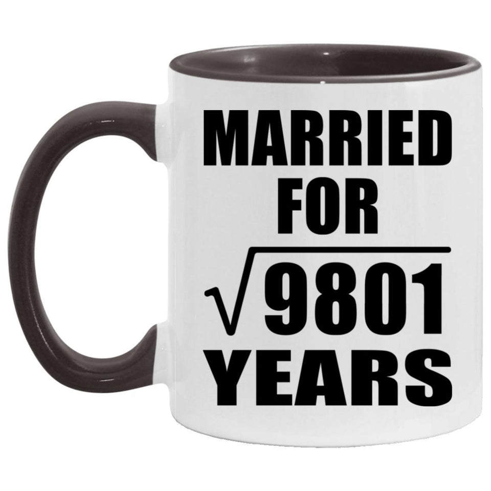 99th Anniversary Married For Square Root of 9801 Years - 11oz Accent Mug Black
