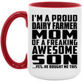 Proud Dairy Farmer Mom Of Awesome Son - 15oz Accent Mug Red