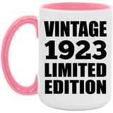 101st Birthday Vintage 1923 Limited Edition - 15oz Accent Mug Pink