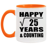 Happy 5th Anniversary Square Root of 25 Years & Counting - 11oz Accent Mug Orange
