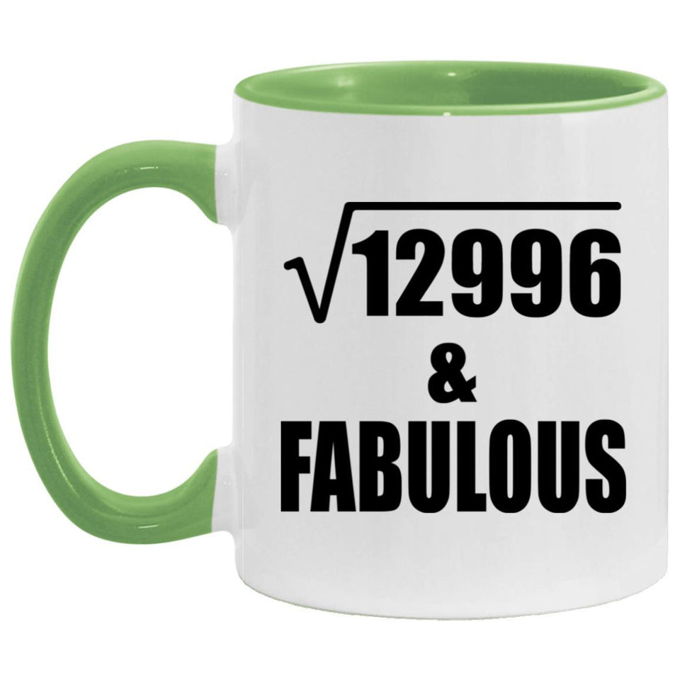 114th Birthday Square Root of 12996 & Fabulous - 11oz Accent Mug Green