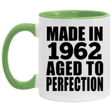 62nd Birthday Made In 1962 Aged to Perfection - 11oz Accent Mug Green