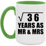 6th Anniversary Square Root of 36 Years As Mr & Mrs - 15oz Accent Mug Green