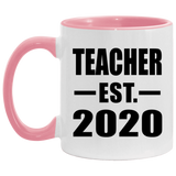 Teacher Established EST. 2020 - 11oz Accent Mug Pink