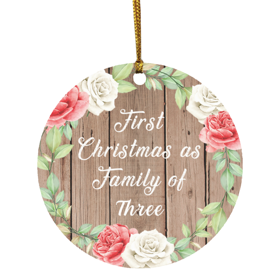 First Christmas As Family Of Three - Circle Ornament B