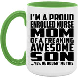 Proud Enrolled Nurse Mom Of Awesome Son - 15oz Accent Mug Green