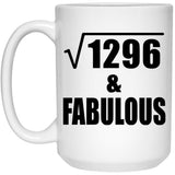 36th Birthday Square Root of 1296 & Fabulous - 15oz Coffee Mug