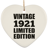 103rd Birthday Vintage 1921 Limited Edition - Heart Ornament