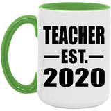 Teacher Established EST. 2020 - 15oz Accent Mug Green