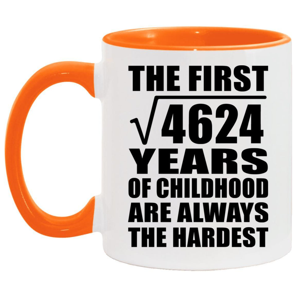 68th Birthday Square Root of 4624 Years of Childhood - 11oz Accent Mug Orange